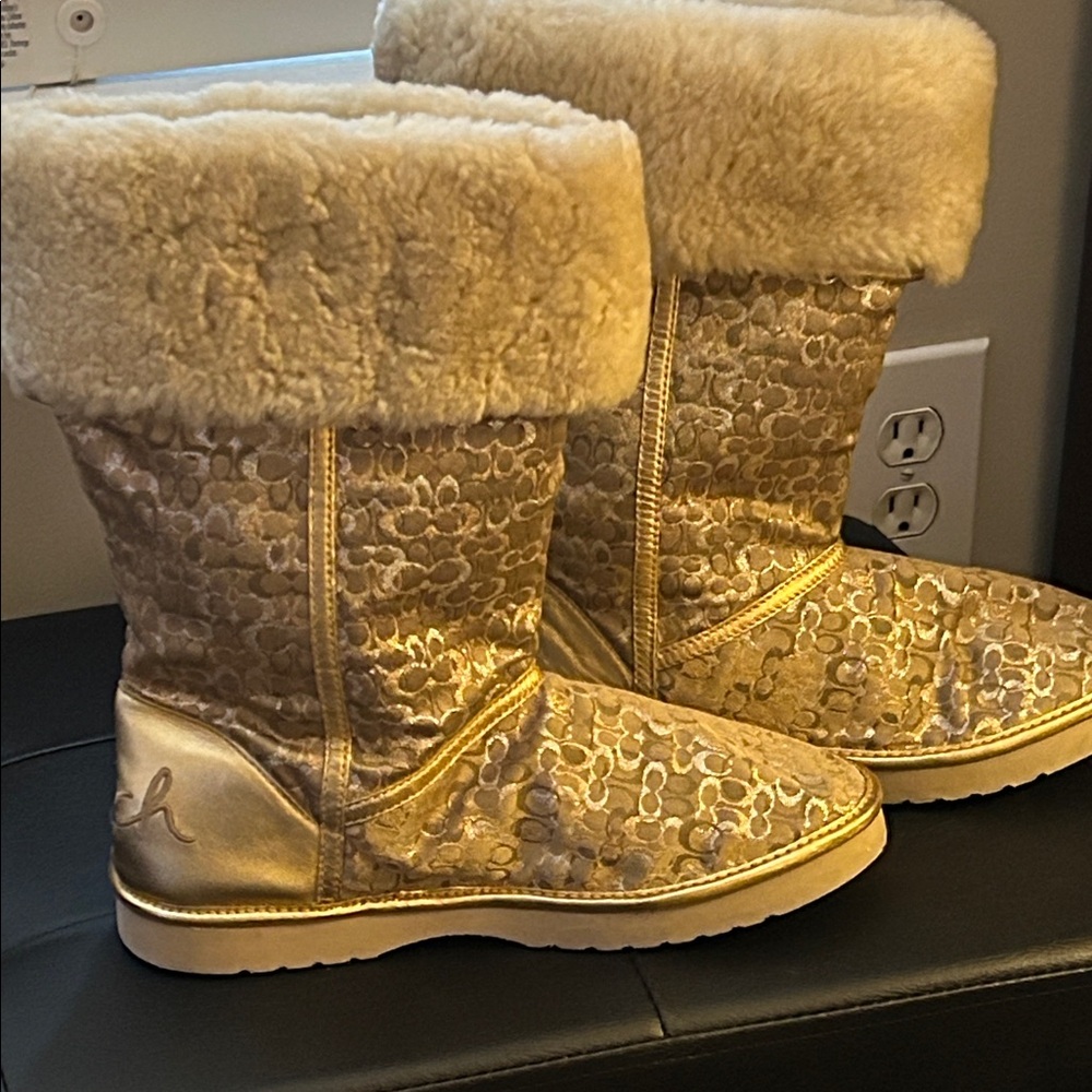 Coach Gold Shearling-Lined Winter Boots